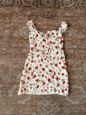 Zara White Dress with Red Rose Printing new no tide medium like xs